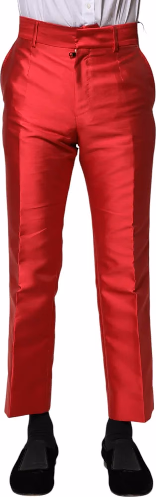 Dolce & Gabbana Red Polyester Cropped Dress Pants