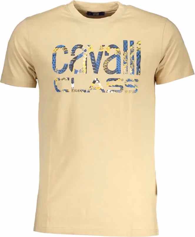 Cavalli Class Beige Cotton Men T-Shirt