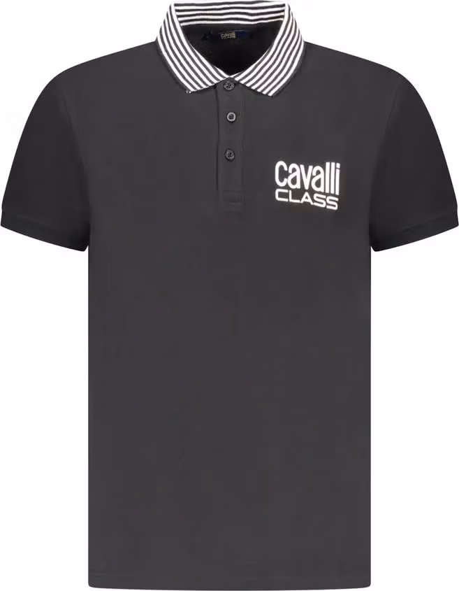 Cavalli Class Black Cotton Men Polo Shirt