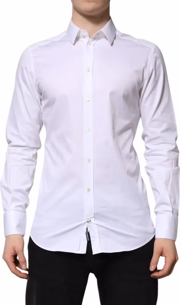 Dolce & Gabbana White Cotton GOLD Long Sleeve Men Dress Shirt