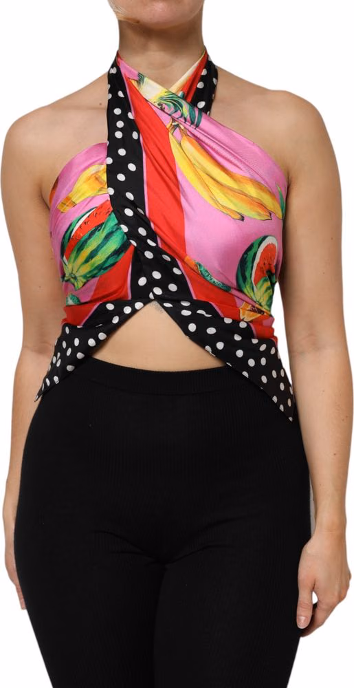 Dolce & Gabbana Multicolor Halter Party Evening Cropped Top