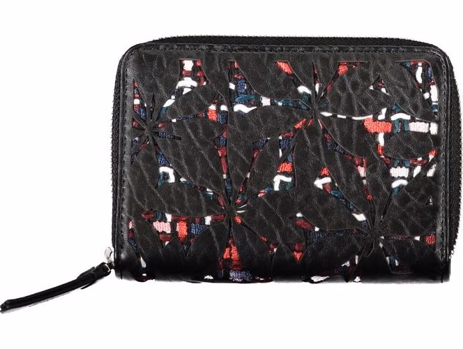 Desigual Elegant Black Zip Wallet with Contrasting Accents
