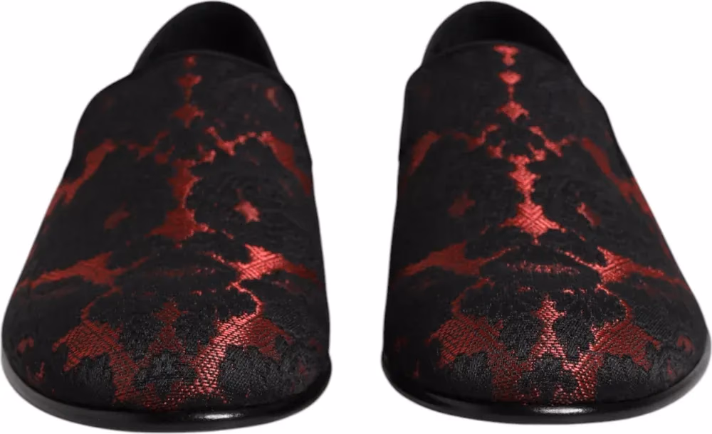 Dolce & Gabbana Red Black Jacquard Slip On Loafers Shoes
