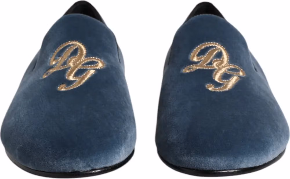 Dolce & Gabbana Blue Velvet DG Logo Loafers Formal Shoes