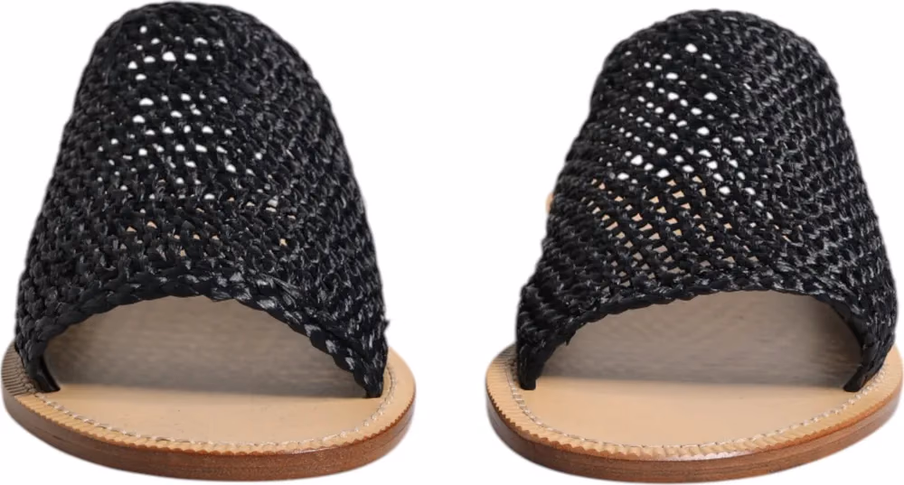 Dolce & Gabbana Black Monochrome Braided Raffia Slides Shoes