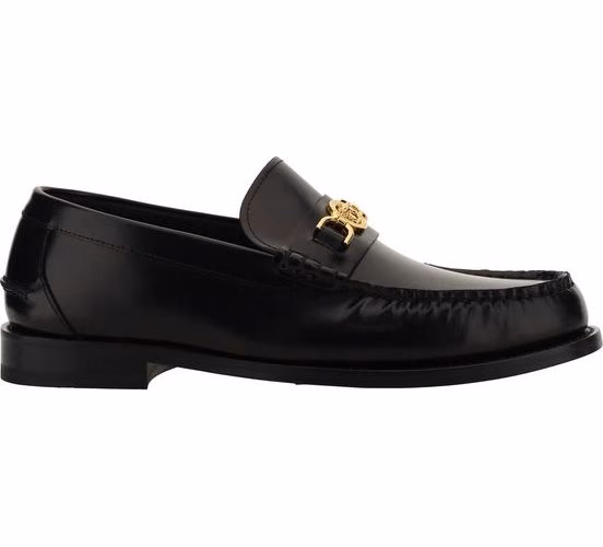 Versace Black Calf Leather Bos Taurus Slip-On Loafers