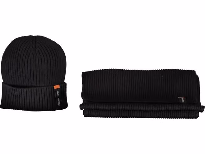 Calvin Klein Black Cotton Men Scarf Set