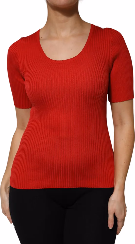 Dolce & Gabbana Red Round Neck Short Sleeves Pullover Top