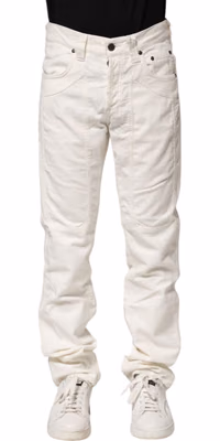 White Cotton Stretch Straight Fit Men Denim Jeans