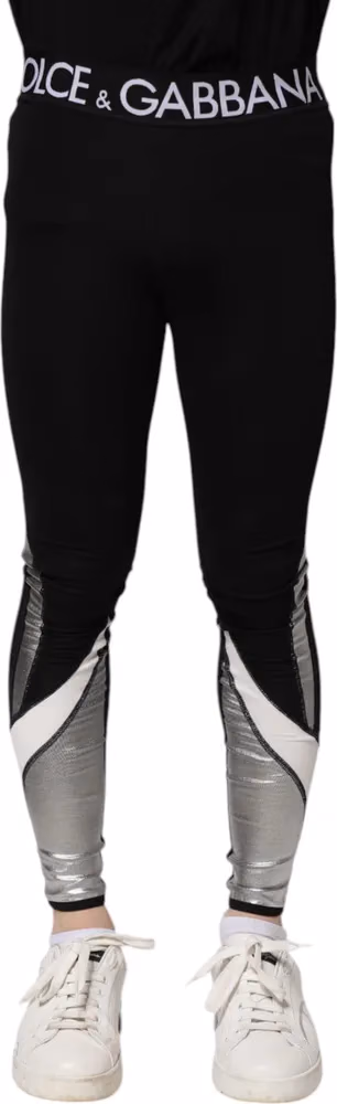 Dolce & Gabbana Black Silver Nylon Skinny Men Leggings Pants