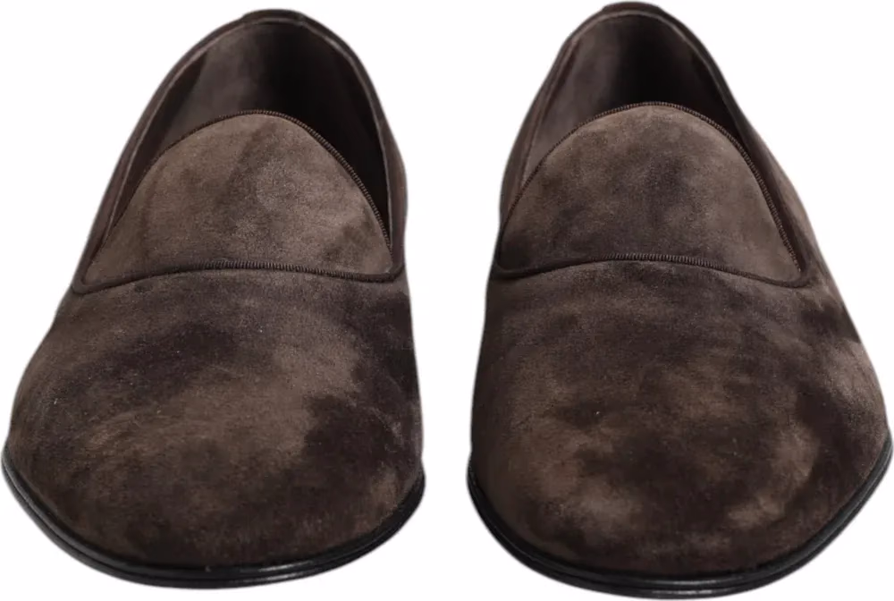 Dolce & Gabbana Brown Velvet Leather Slip On Loafers Shoes