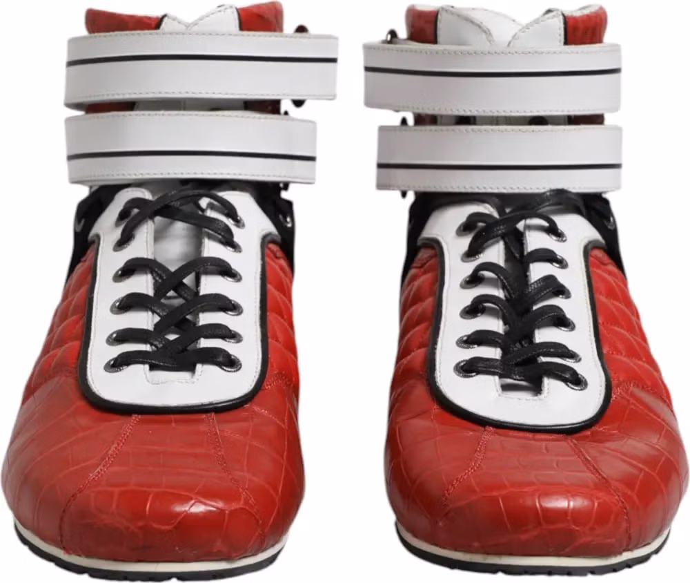 Dolce & Gabbana Red Quilted Leather Lace Up Sneakers Shoes