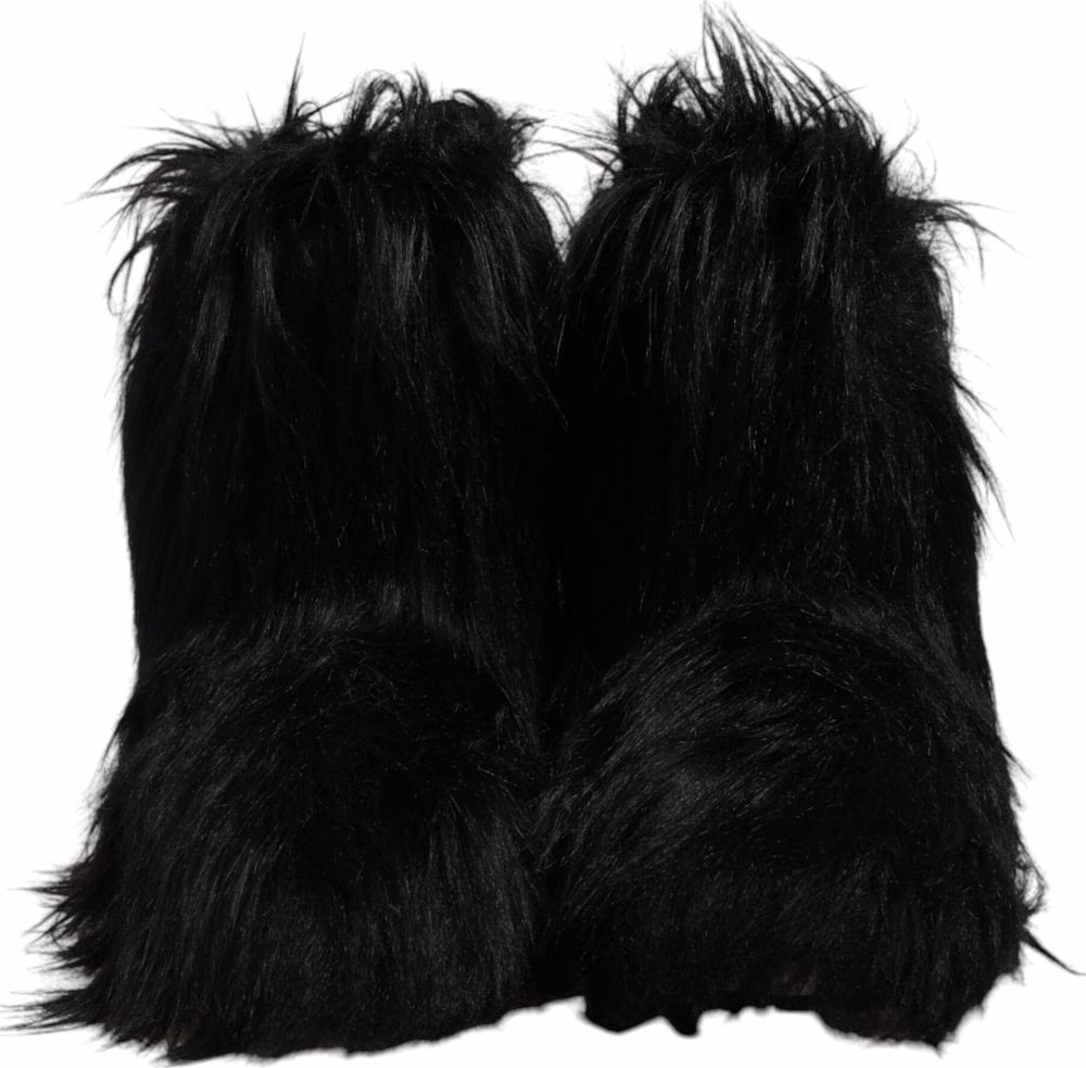 Dolce & Gabbana Black Faux Fur Mid Calf Boots Shoes