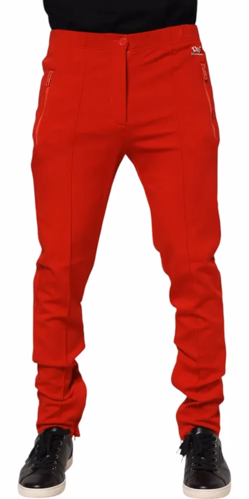 Dolce & Gabbana Red Viscose Logo Jogger Men Sweatpants Pants