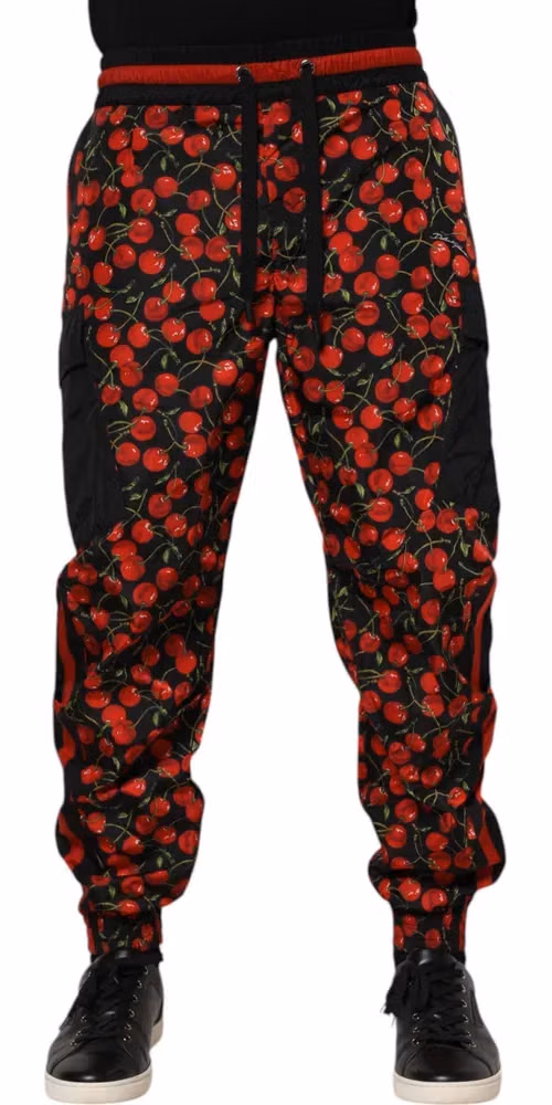 Dolce & Gabbana Black Red Cherry Print Men Sweatpants Pants