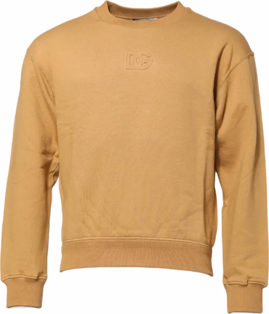 Dolce & Gabbana Mustard Cotton DG Embossed Pullover Sweater