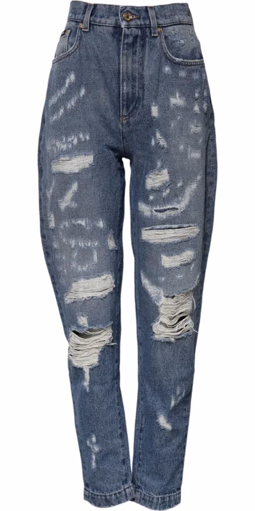 Dolce & Gabbana Blue Tattered High Waist Women Denim Jeans