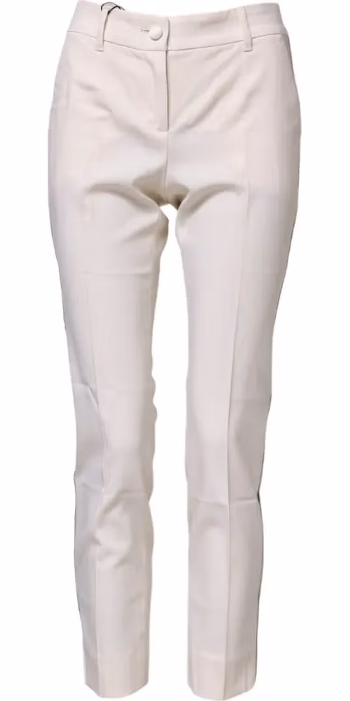 Dolce & Gabbana White Wool Tapered High Waist Pants