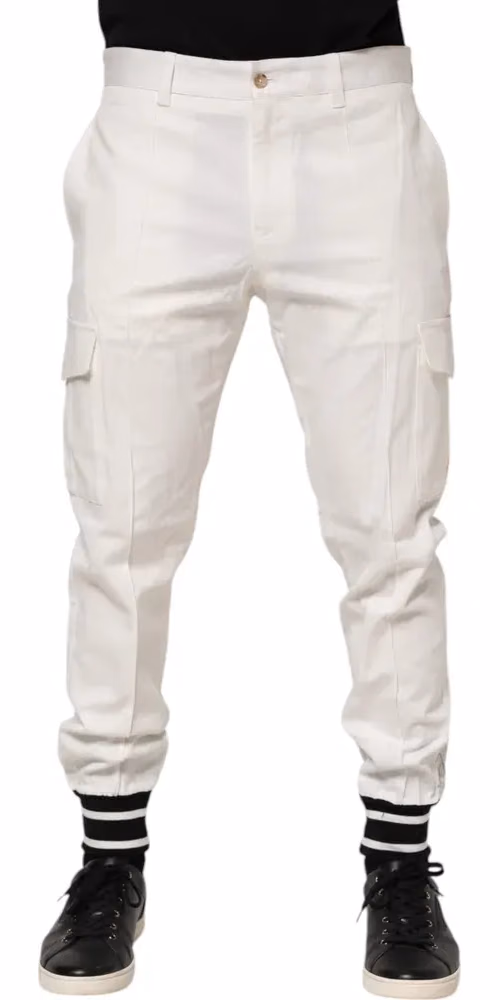 Dolce & Gabbana White Cotton Jogger Cargo Skinny Men Pants