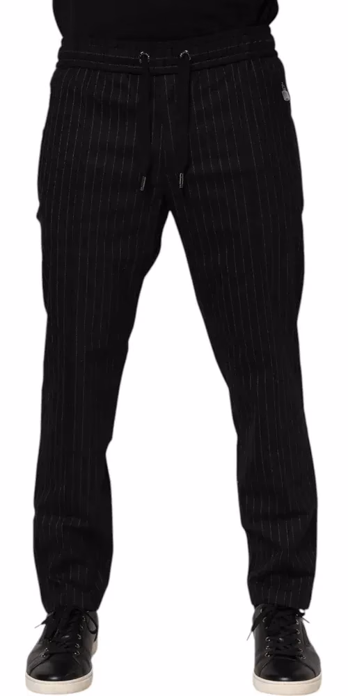 Dolce & Gabbana Black Striped Wool Men Jogger Pants