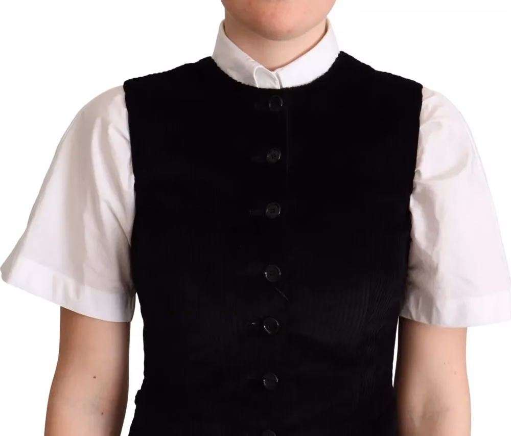 Dolce & Gabbana Black Brown Leopard Print Waistcoat Vest
