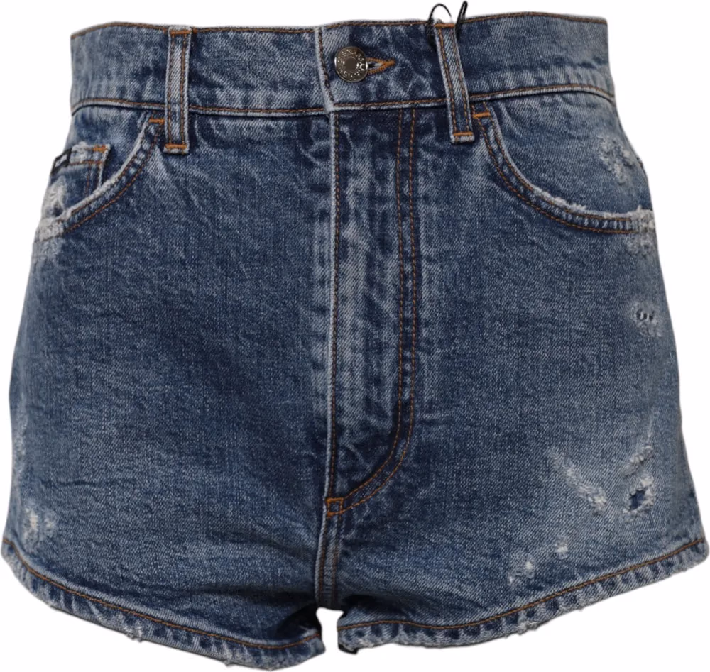 Dolce & Gabbana Blue Tattered Denim Cotton Hot Pants Shorts