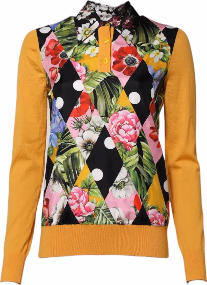Dolce & Gabbana Multicolor Floral Long Sleeves Polo Top