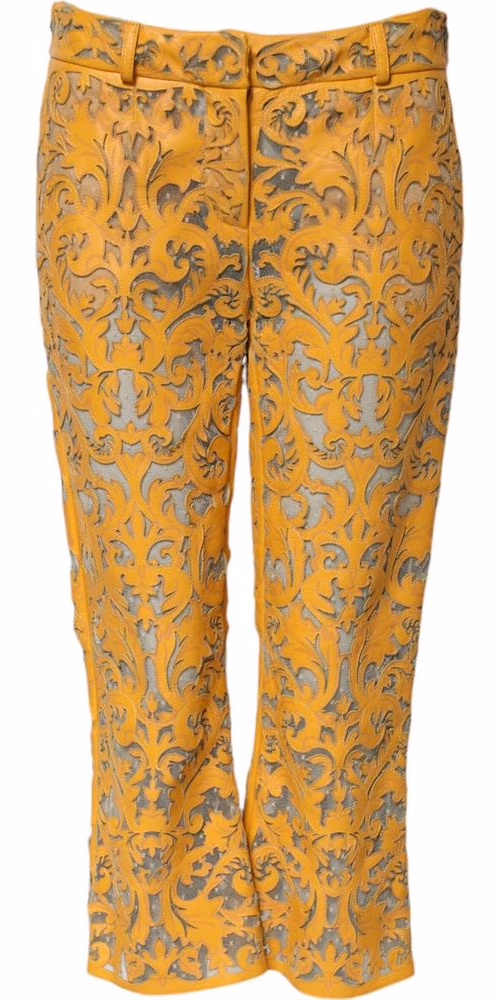 Dolce & Gabbana Yellow Floral Lace Mid Waist Capri Pants