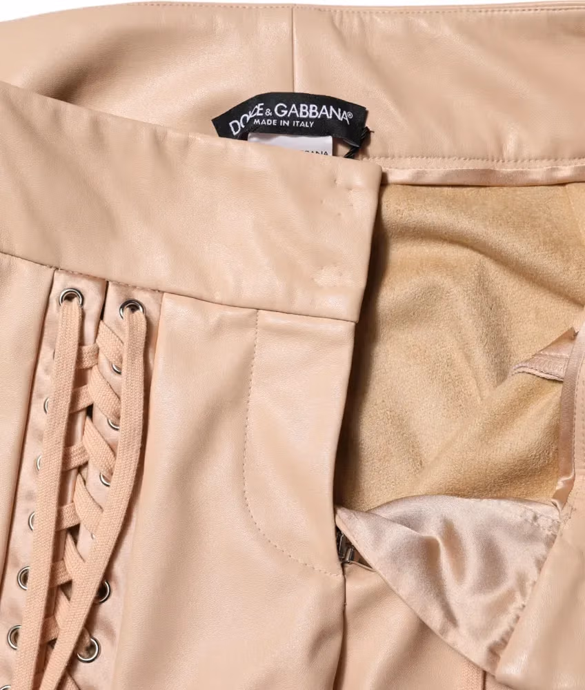 Dolce & Gabbana Beige Lace Details Mid Waist Skinny Pants