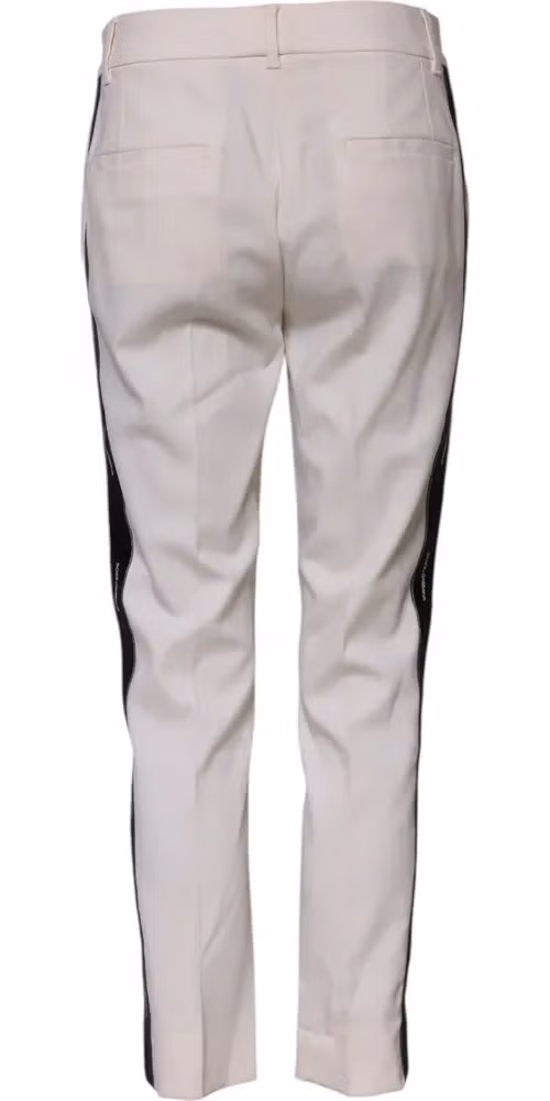 Dolce & Gabbana White Wool Mid Waist Tapered Trouser Pants