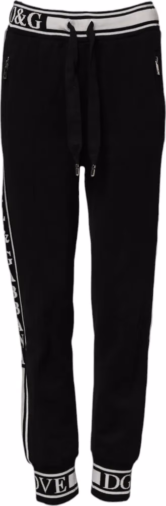 Dolce & Gabbana Black Cotton Jogger Logo Waist Pants
