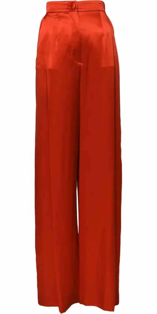 Dolce & Gabbana Red Satin High Waist Wide Leg Pants