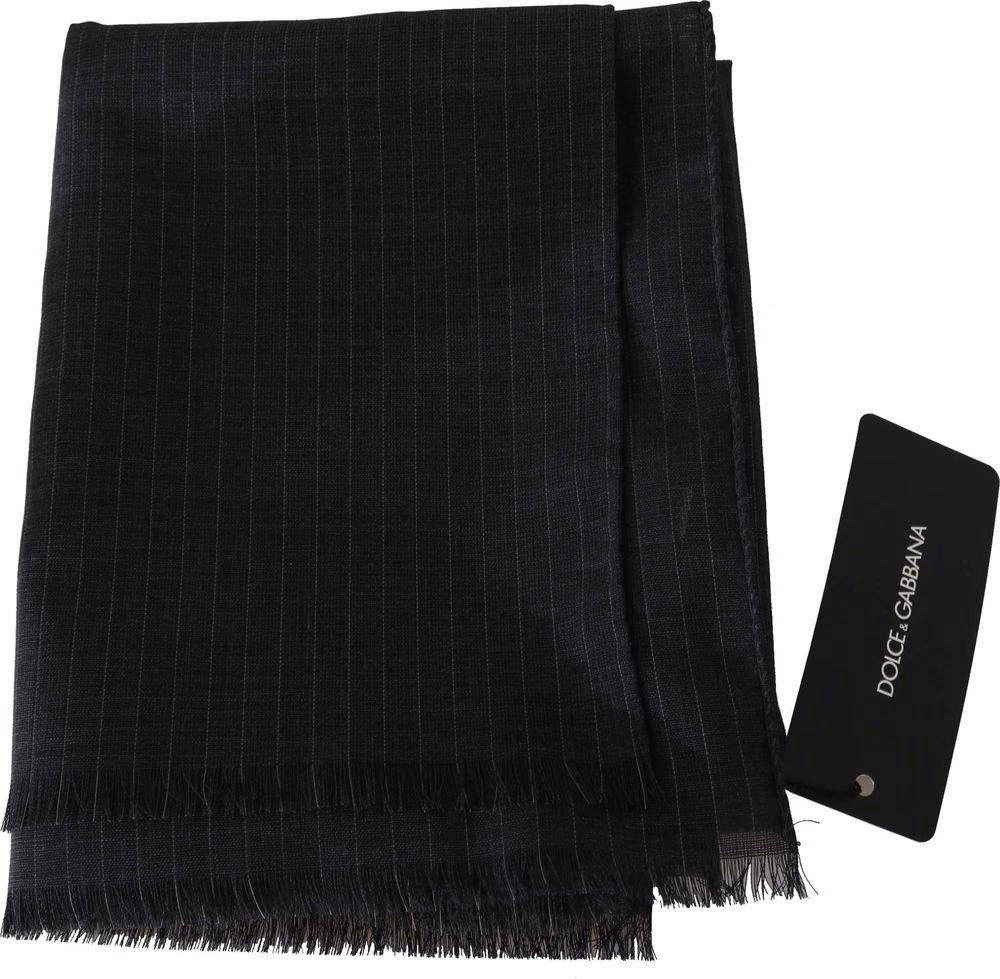 Dolce & Gabbana Gray 100% Wool Striped Pattern Wrap Scarf