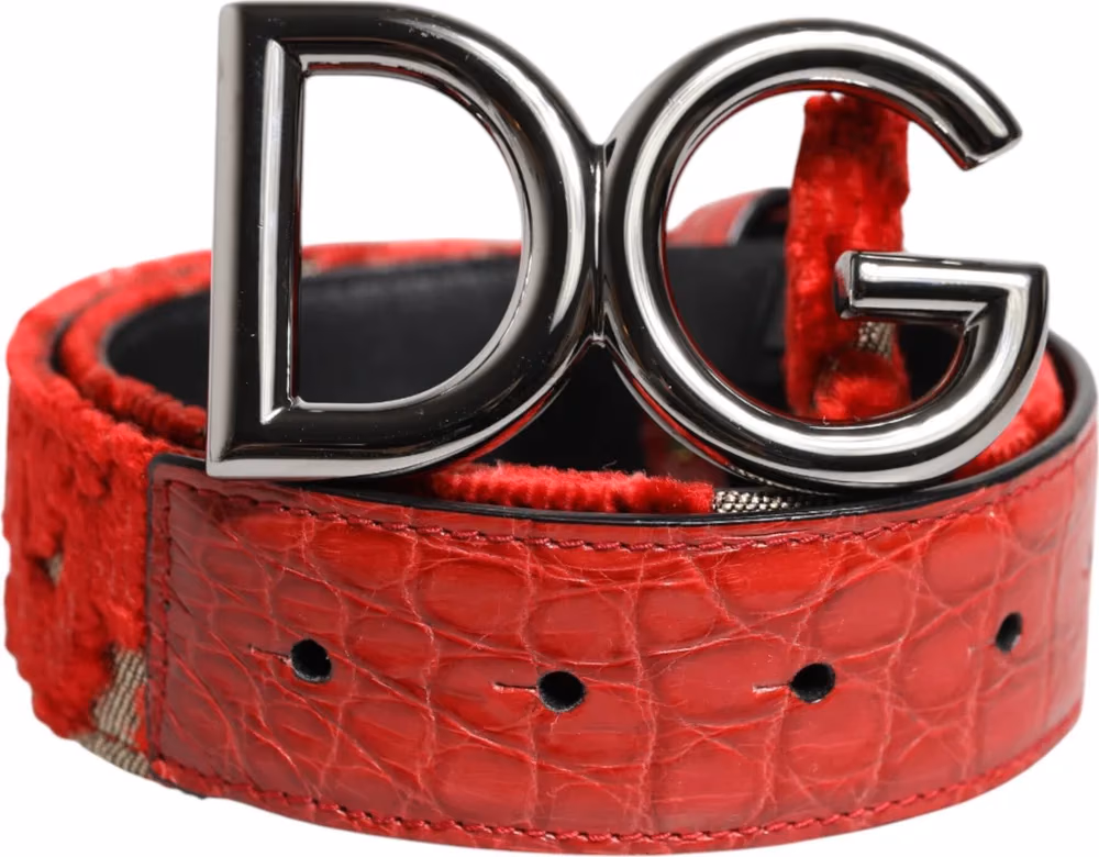 Dolce & Gabbana Red Viscose Silver DG Logo Metal Buckle Belt