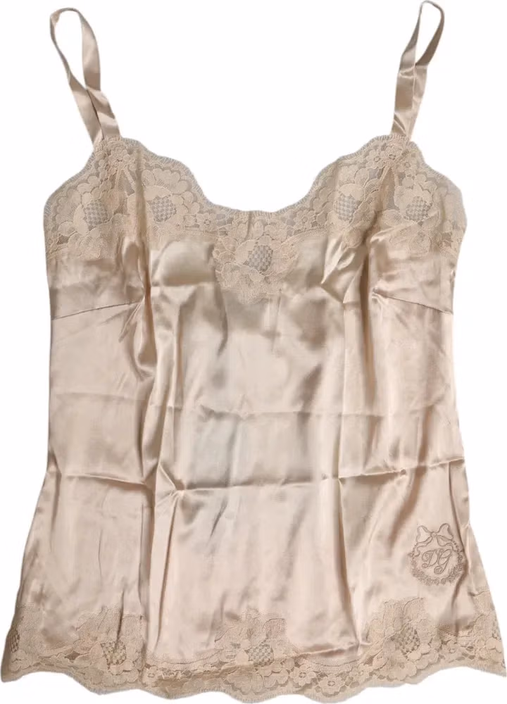 Dolce & Gabbana Beige Lace Silk Satin Tank Lingerie Underwear