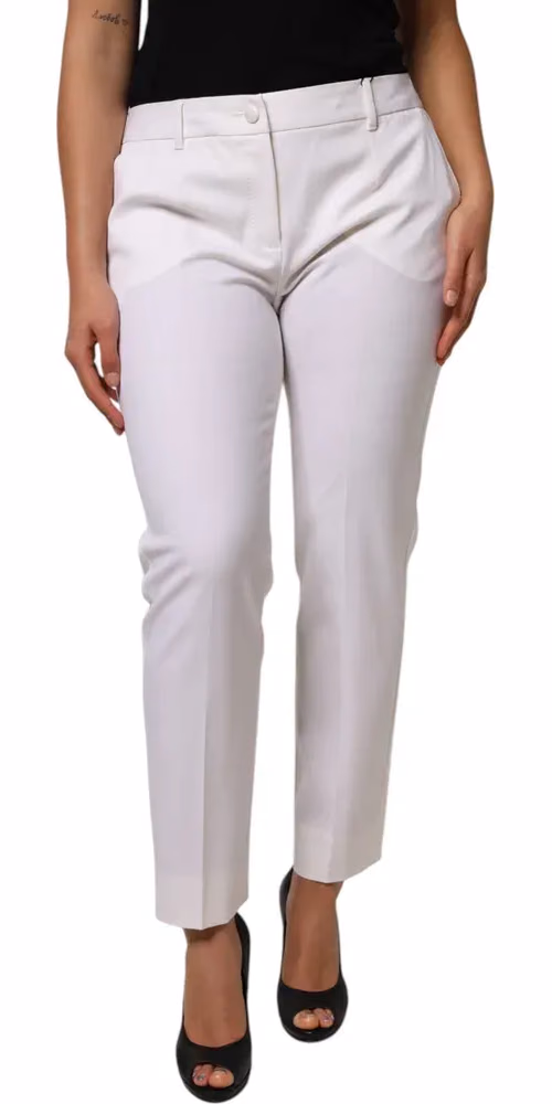 Dolce & Gabbana White Wool Mid Waist Tapered Pants