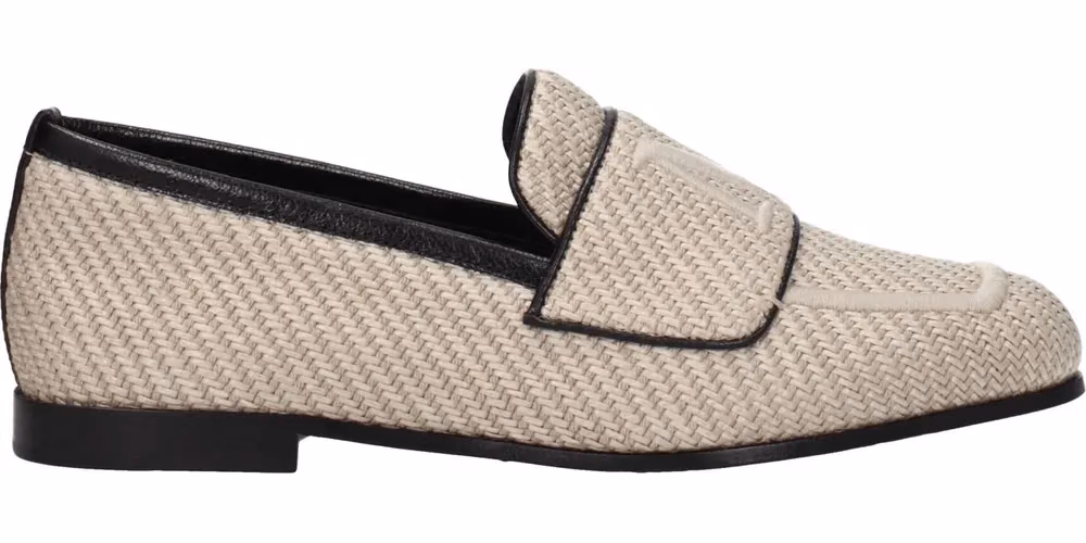 Max Mara Beige Fabric Slip-On Loafers