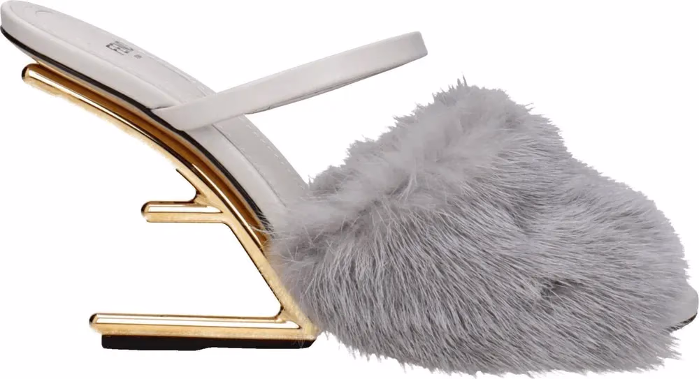 Fendi Gray Mink Slippers