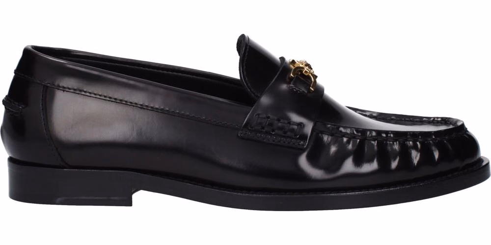 Versace Black Leather Slip-On Loafers