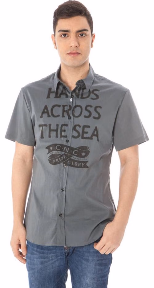Costume National "Gray Cotton Men's Shirt with Italian Collar"