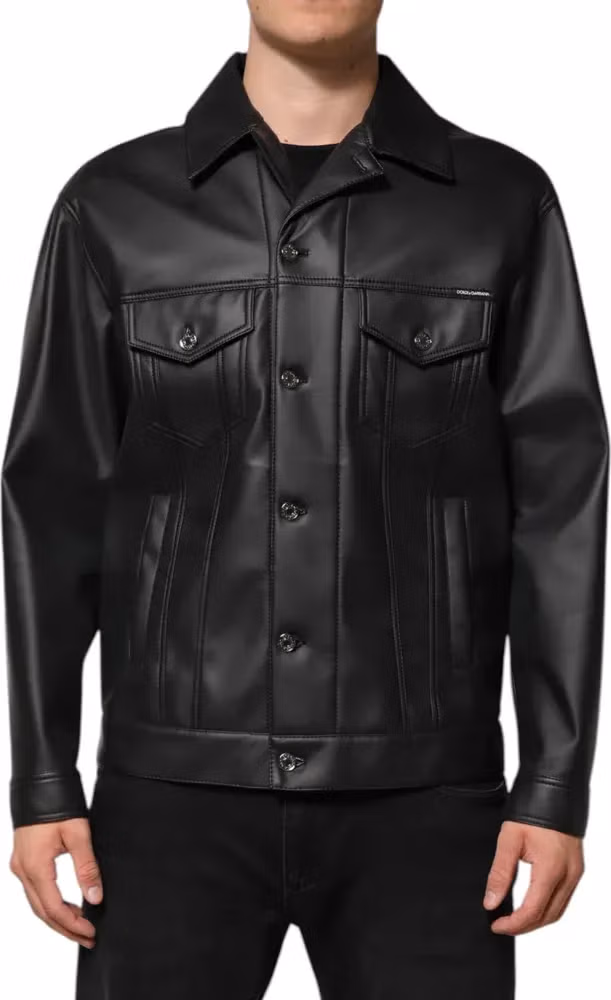 Dolce & Gabbana Black Polyester Button Down Biker Jacket
