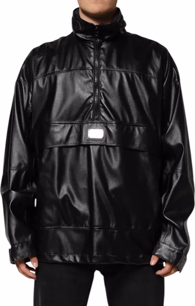Dolce & Gabbana Black Polyester Logo Plaque Bomber Jacket