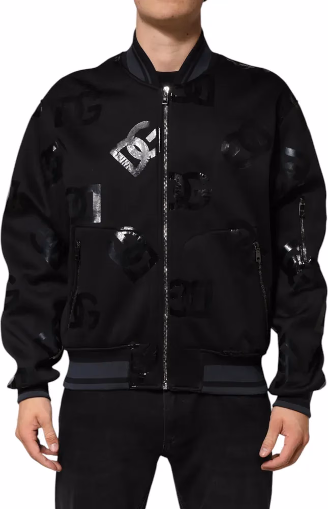 Dolce & Gabbana Black Wool Logo DG Mania Men Bomber Jacket