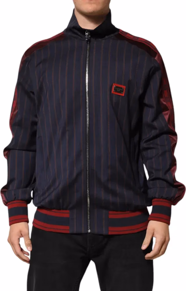 Dolce & Gabbana Blue Red Striped Logo Plaque Full Zip Jacket
