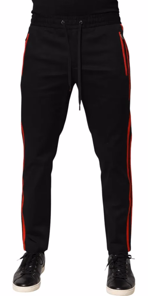 Dolce & Gabbana Red Stripe Cotton Logo Jogger Sweatpants Pants