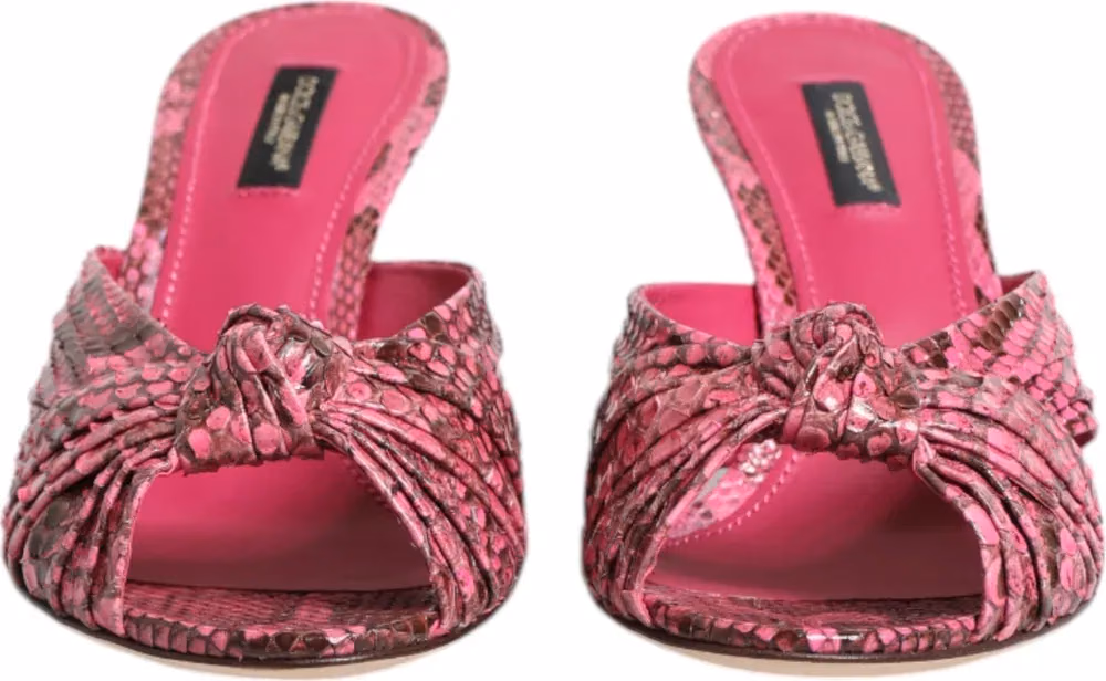 Dolce & Gabbana Pink Leather Heels Slides Sandals Shoes