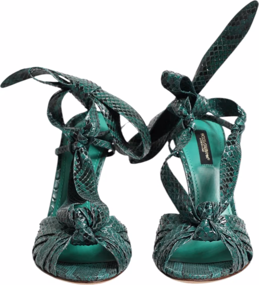 Dolce & Gabbana Green Python Leather Heels Sandals Shoes
