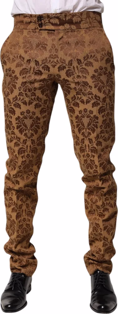 Dolce & Gabbana Brown Floral Jacquard Men Skinny Trouser Pants