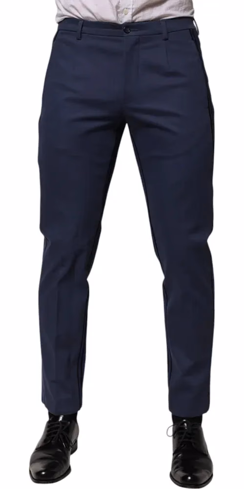 Dolce & Gabbana Blue Cotton Tapered Men Formal Trousers Pants