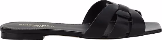 Saint Laurent Black Calf Leather Bos Taurus Strap-On Sandals